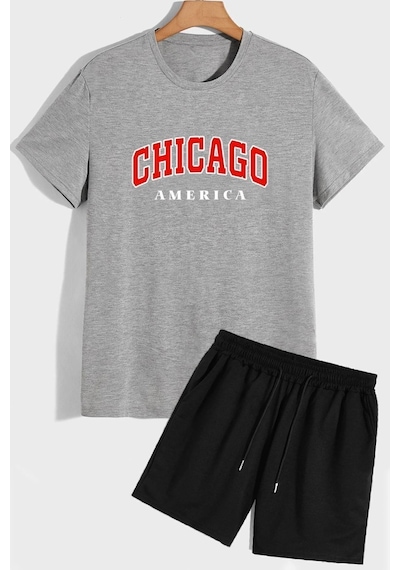 Uyguntarz Chiago Şort T-shirt Eşofman Takımı Gri