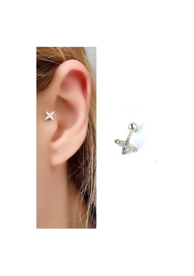 Zirkon Taş Detaylı Yıldız Figürlü 925ayar Gümüş Tragus Helix Kikirdak Piercing Gümüş