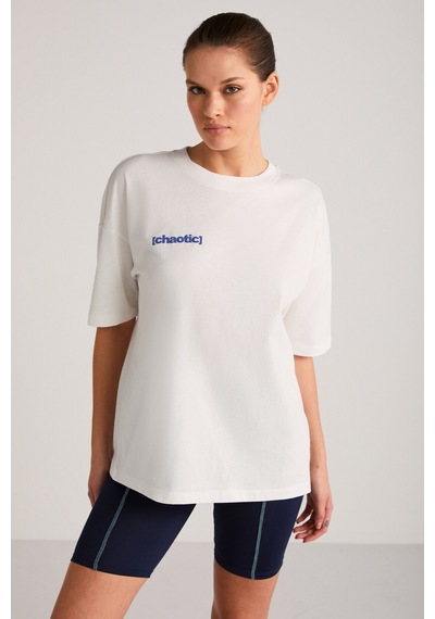 Grımelange Arcadıa Kadın Arka Ve Önü Yazi Detaylı Ekru/mavi T-shirt