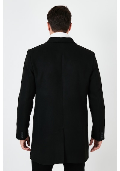 Buratti Slim Fit Tek Yırtmaçlı Düğmeli Mono Yaka Kaşe Erkek Kaban 5840098 Siyah