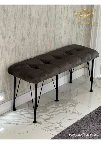 By Hakan Aşkın Siyah Metal Ayaklı Pouf Pouf 2024 New Style Babyface Puf & Bench Koyu Füme Füme Babyface