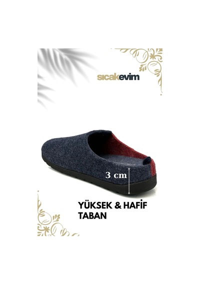 Sermoda Kadın Ev Terliği Poli Taban Hafif Tabanlı Sıcak Tutan Ev Terliği Lacivert Kırmızı