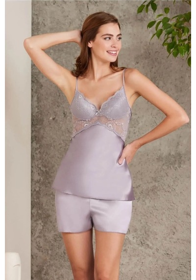 Pierre Cardin 7035 Kadın Dantelli Saten 4'lü Set-royal