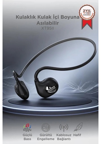 Premium Giyim Ses Müzik Bluetooth Kulaklık Kulak İçi Boyuna Asılabilir Xt95ıı Siyah