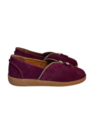 Tufan Shoes Mürdüm Hakiki Süet Deri Fermuar Detay Comfort Günlük Ayakkabı Mürdüm