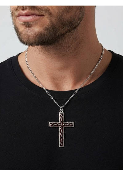 Unisex Haç Kolye Gümüş Renk İşlemeli Haç Uçlu Zincir Gotik Kolye Hc98 Çok Renkli