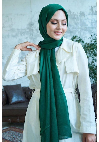 Flora Tekstil Janjan Trend Parlak Saten Dokulu Abiye Şifon Işıl Şal Jan-şal-2510 Zümrüt Yeşil