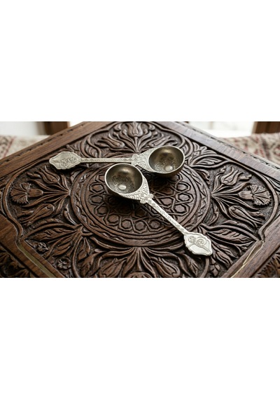Ludıa Osmanlı Temalı Otantik 2'li Set Gümüş Renk Dekoratif Metal Kaşık 10.5 Cm Gri