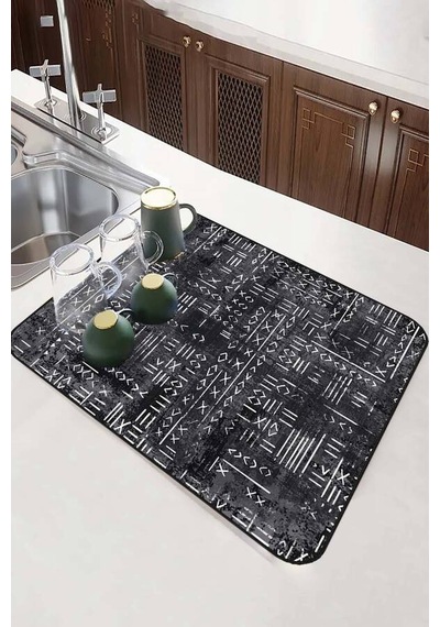 Gri Etnik Microfiber Bulaşık Kurutma Kurulama Matı Mm013n11