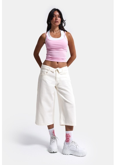 Itsbasic Kadın Kırık Beyaz 7s6-101 Straight Fit Maxi Bermuda Denim Şort