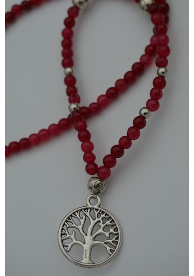 Stoneage Jade Doğal Taşlı Hayat Ağacı Kadın  Kolye Çok Renkli