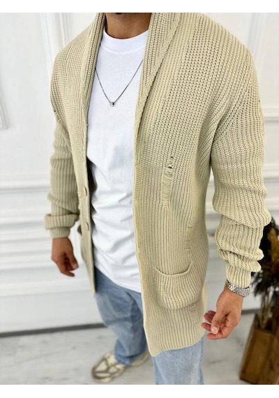 Elku Moda Hırka Örgülü Şal Yaka Cepli Lazer Kesim Yırtık Detaylı Tüylenmez Örgü Triko Hırka Krem Elku Moda Hırka Örgülü Şal Yaka Cepli Lazer Kesim Yırtık Detaylı Tüylenmez Örgü Triko Hırka Krem