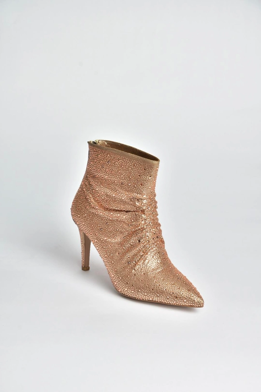 Fox Shoes V572127214 Bronz Sim Taşlı İnce Topuklu Abiye Bot Bronz-sim