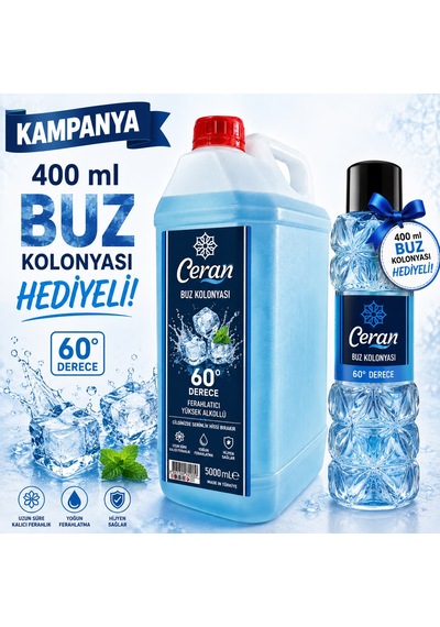 Mavi Buz Kolonyası 5 Litre 400 Ml Kolonya Hediyeli