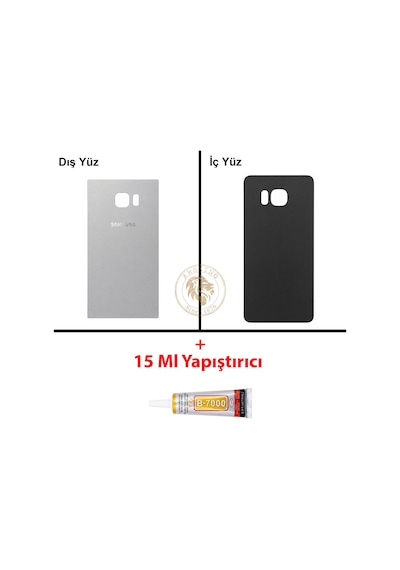 Samsung Galaxy S6 Edge Plus Gümüş Renk Arka Kapak + B7000 Yapıştırıcı Arka Cam Batarya Kapağı Pil Kapağı Lazer Kesim Back Cover Galaxy S6 Edge Plus Uyumlu