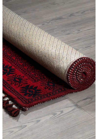 Kırmızı Renkli Afgan Tarzı Altı Kaymaz Yıkanabilir Şönil Kilim-56