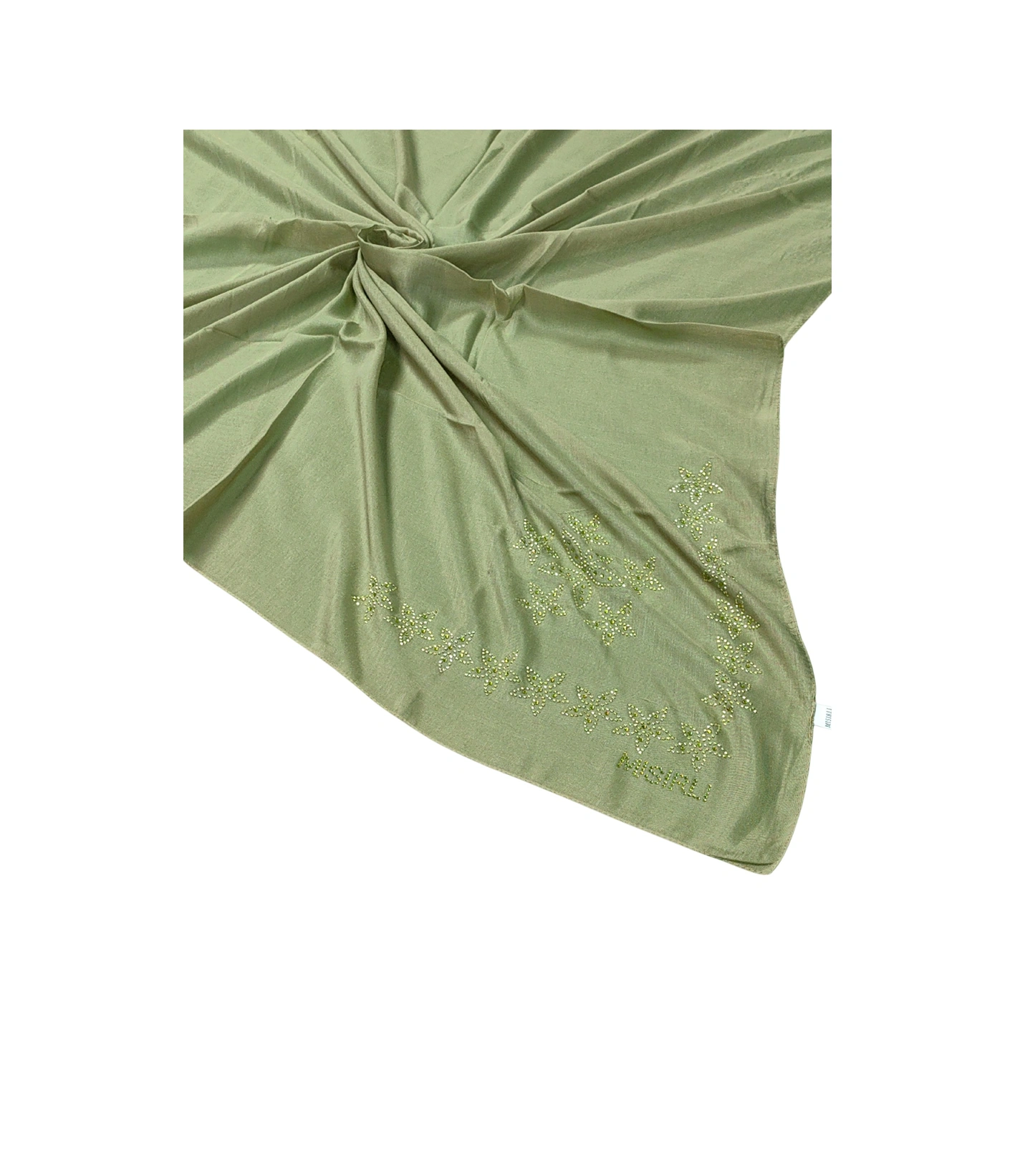 Mim Eşarp Mısırlı Eşarpları Taşlı Pamuklu Yazma Eşarp - 100x100 Cm Zeytin