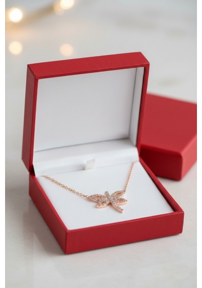 Çekirdekjewelry 925 Ayar Gümüş Zirkon Taşlı Kelebek Kolye Rose