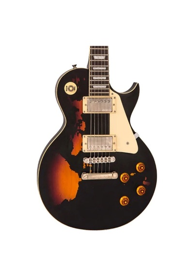 Vintage V100 Icon Elektro Gitar - Distressed Black Over Sunburst