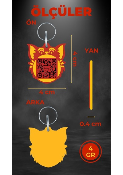 Petjoo 2.Nyan Cat Sarı-Kırmızı Qr'lı Kedi Künyesi