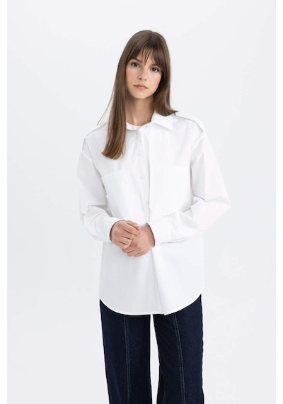 DeFacto Relax Fit Poplin Uzun Kollu Tesettür Gömlek Tunik C2145AX24SPWT34