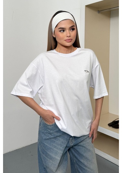 Giysa Kadın Filkete Aksesuarlı Pamuklu T-shirt Beyaz - 26y 26508