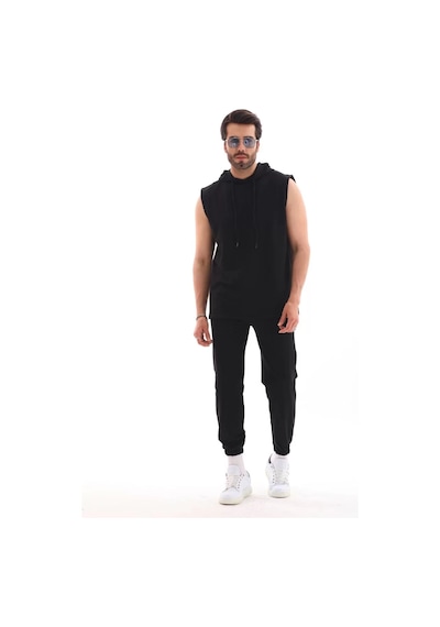 Array Unisex Kapşonlu Kolsuz Eşofman Takımı- Siyah 001