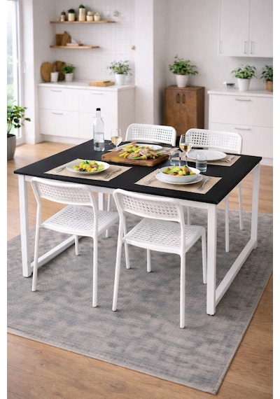5'li Mutfak Masa Takımı, 4 Sandalye Ve 1 Masa, Yemek Odası, Bahçe Takımı, 4 Kişilik, Metal Ayaklı Masa: Siyah/beyaz - Sandalye: Beyaz 5'li Mutfak Masa Takımı, 4 Sandalye Ve 1 Masa, Yemek Odası, Bahçe Takımı, 4 Kişilik, Metal Ayaklı Masa: Siyah/beyaz - Sandalye: Beyaz