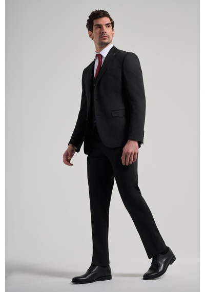 İmza Siyah Kendinden Desenli 2 Düğme Classic Esnek Slim Fit Takım Elbise 1001250156 Siyah