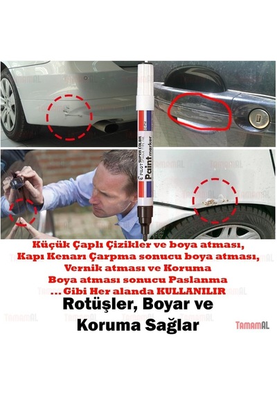 Alman Markası Kaporta Rötüş Kalemi Siyah Beyaz Gri Kırmızı Mavi