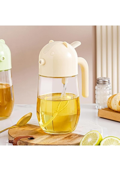 Sprey Yağlık Ve Yağdanlık, Cam Hazneli 2 Si 1 Arada Yağ Püskürtücü Ve Dökücü, 600 Ml, Krem