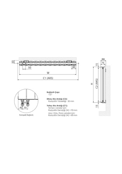 600x555mm Lilac Yatay Beyaz Alüminyum Radyatör Standart Bağlantı
