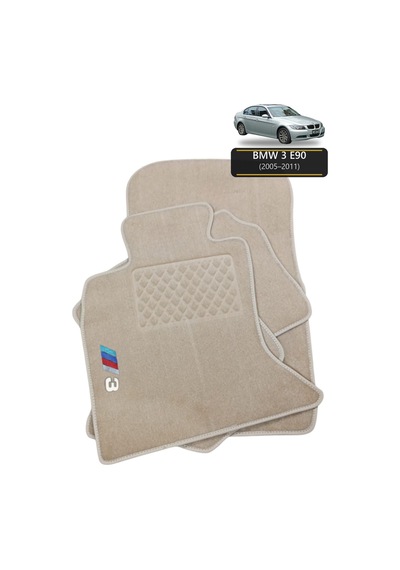 Oto Halı Paspas Seti Bmw 3 E90 2005 2011 Uyumlu Sport Kaymaz & Şık Tasarım - Bej Harfli