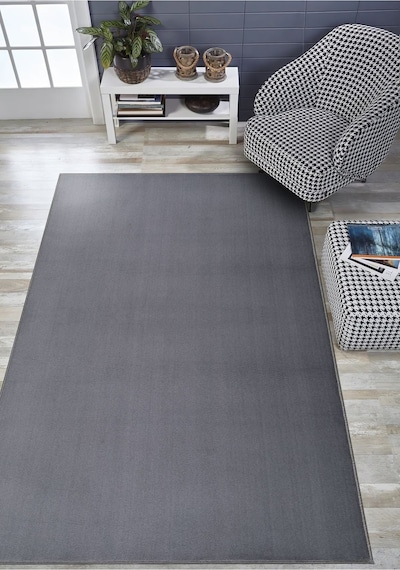 Valeryhome Vl Comfort Peluş Halı Beyaz Düz Saçaklı Antrasit