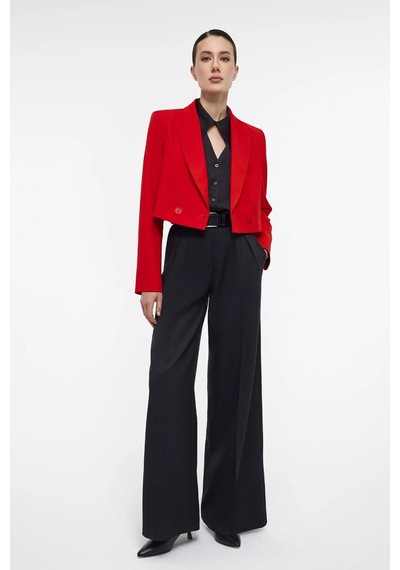Saade Sââde Kadın Regular Fit Kruvaze Kapama Dokuma Crop Blazer Ceket -şık & Spor Kırmızı