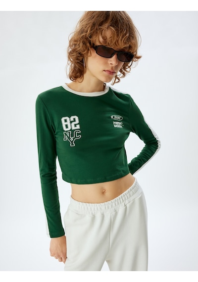Koton Crop Tişört Arkası Kolej Baskılı Bisiklet Yaka Biyeli Slim Fit Yeşil 5wal10615ık Yeşil Koton Crop Tişört Arkası Kolej Baskılı Bisiklet Yaka Biyeli Slim Fit Yeşil 5wal10615ık Yeşil