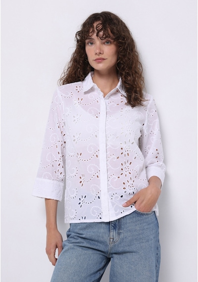 Colin's Colins Regular Fit Shirt Neck Nakışlı Kadın Beyaz Uzun Kol Gömlek Cl1074627 Q1.v1 Wht Beyaz