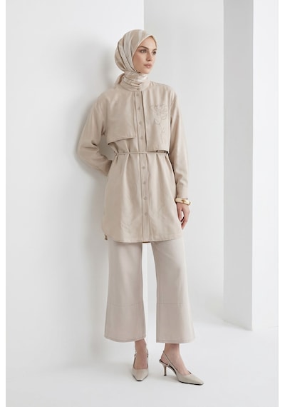 Armine Trend Aller Detaylı Beli İpli Çiçek Desen İşlemeli Tunik Taş 26yt407