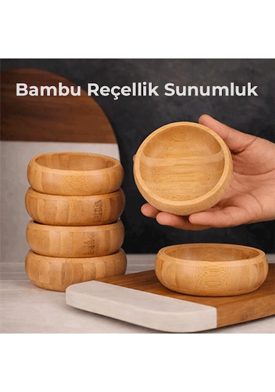 3 Lü Bambu Oval Kase Seti Doğal Bambu Sunum Kasesi, Şık Ve Dayanıklı Servis Seti Açık Kahverengi