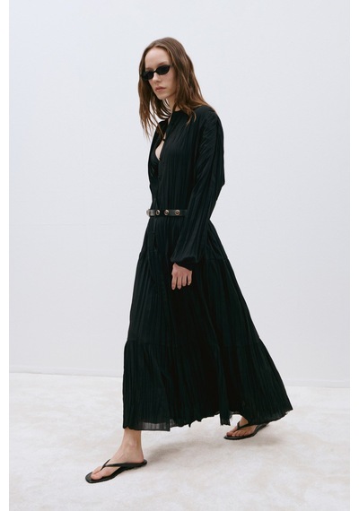 Suud Collection Siyah Muse Düğmeli Maxi Elbise