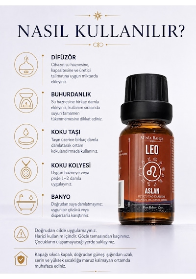 Minia Bahçe Aslan Burcu Uçucu Yağ Karışımı Itır Niaouli Tarçın Paçuli Adaçayı ve Limon Uçucu Yağları 10 ML