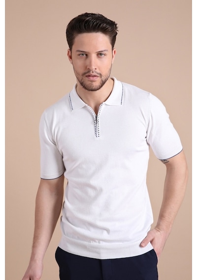 Ferraro Beyaz Polo Yaka Fermuarlı Erkek Pamuk Triko T-Shirt-Beyaz (417942828) Beyaz