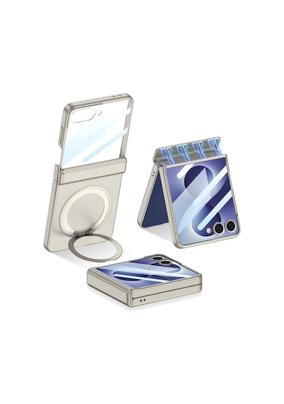 Teleplus Samsung Galaxy Uyumlu Z Flip 8 Kılıf M-safe Şarj Özellikli Kıpta Kpt-06 Ring Standlı Kapak