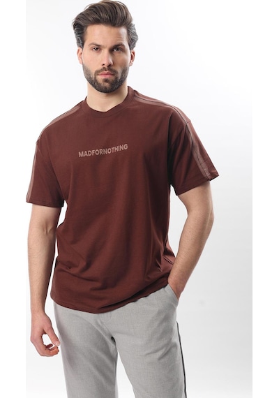 Madmext Acı Kahve Bisiklet Yaka Baskılı Erkek T-shirt E7110 Acı Kahverengi