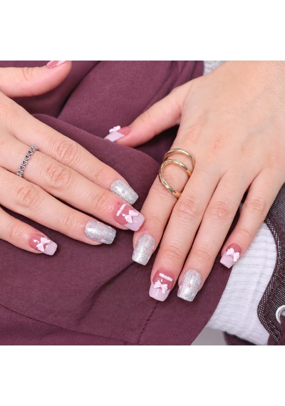 Renkli Nail Art Kısa Balerin 10'lu Tekrar Kullanılabilir El Yapımı Protez Takma Tırnak Ekbl3023 S