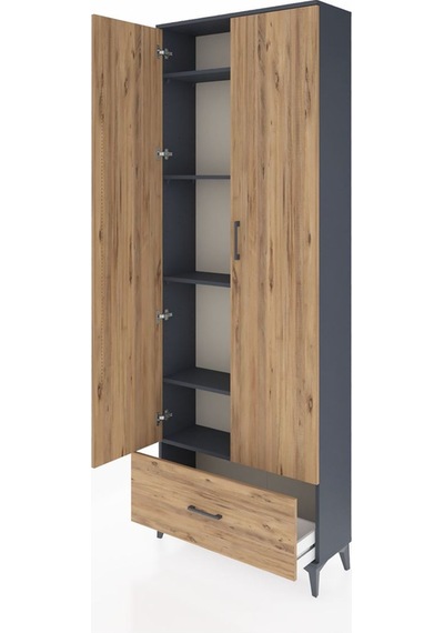 Arges Dolap 5 Raflı Tek Çekmeceli 2 Kapaklı 88x30x243 Antrasi... Antrasit