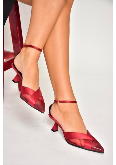 Fox Shoes U654074204 Bordo Kumaş İnce Topuklu Kadın Ayakkabı Bordo