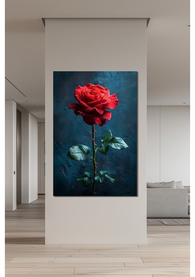 Gül Baskılı Cam Tablo Kırmızı Gül Çiçeği Modern Dekoratif Duvar Tablosu