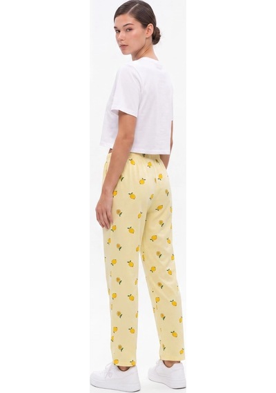 Cemo Sarı Limon Baskılı Beli Lastikli Ve Fiyonk Detaylı Pijama Altı