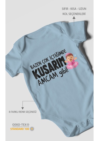 Morivokids Amcaya Özel Kısa Kollu Bebek Body %100 Pamuk Zbn184-kk Bebe Mavisi